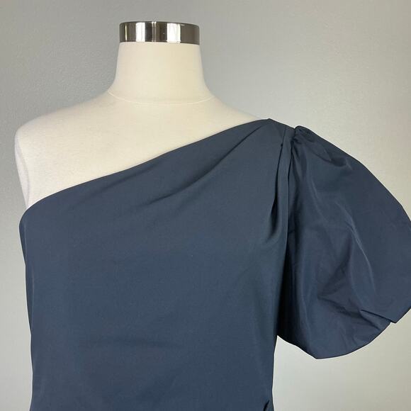 Ralph Lauren Women's Cocktail Dress Size 18 Blue Crepe One Shoulder Midi Sheath - Picture 7 of 13